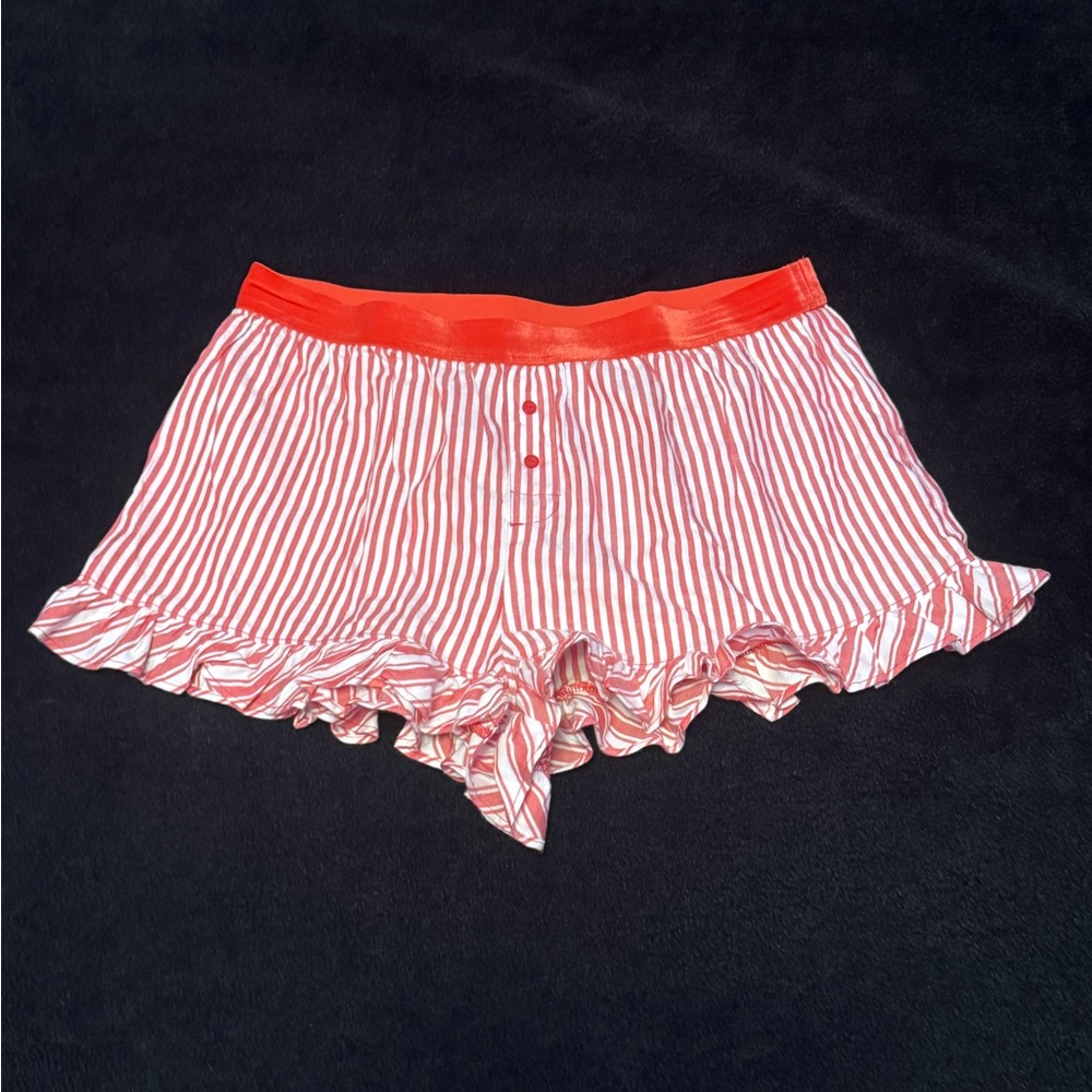 PINK Victoria's Secret Red and White Striped Ruffle Sleep Shorts